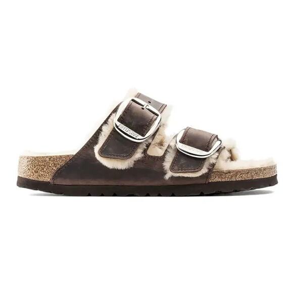 Birkenstock Arizona Big Buckle Shearling Oiled Leather Brown Sandals US M10 EU43 - Picture 5 of 5